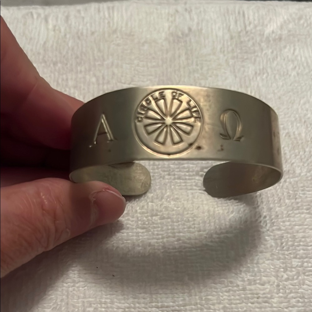 Silver Engraved Cuff Bracelet with Sunburst Design